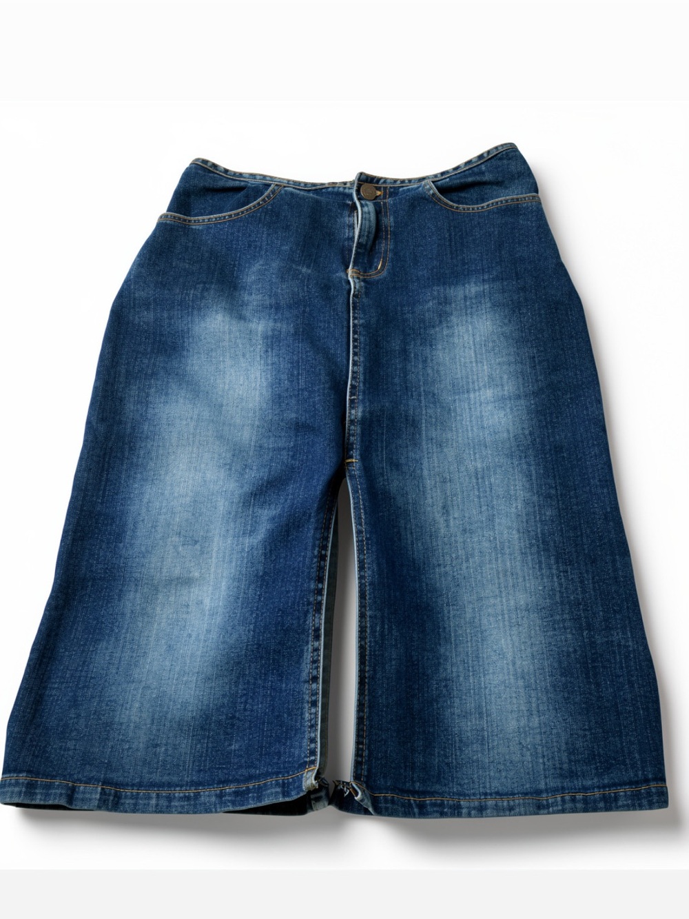 Vintage Distressed Denim Skirt with Pockets and Slit in the Front Size Small